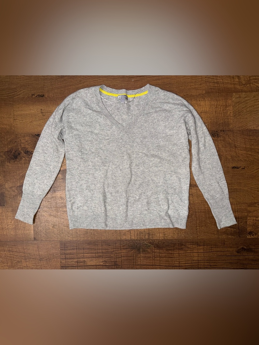 jcpenney Cashmere Light Gray V-Neck Sweater with Yellow Trim